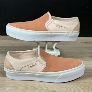 Vans Asher Platform Shoes Womens 8.5 Peach Pink Slip On Suede Skate Sneakers